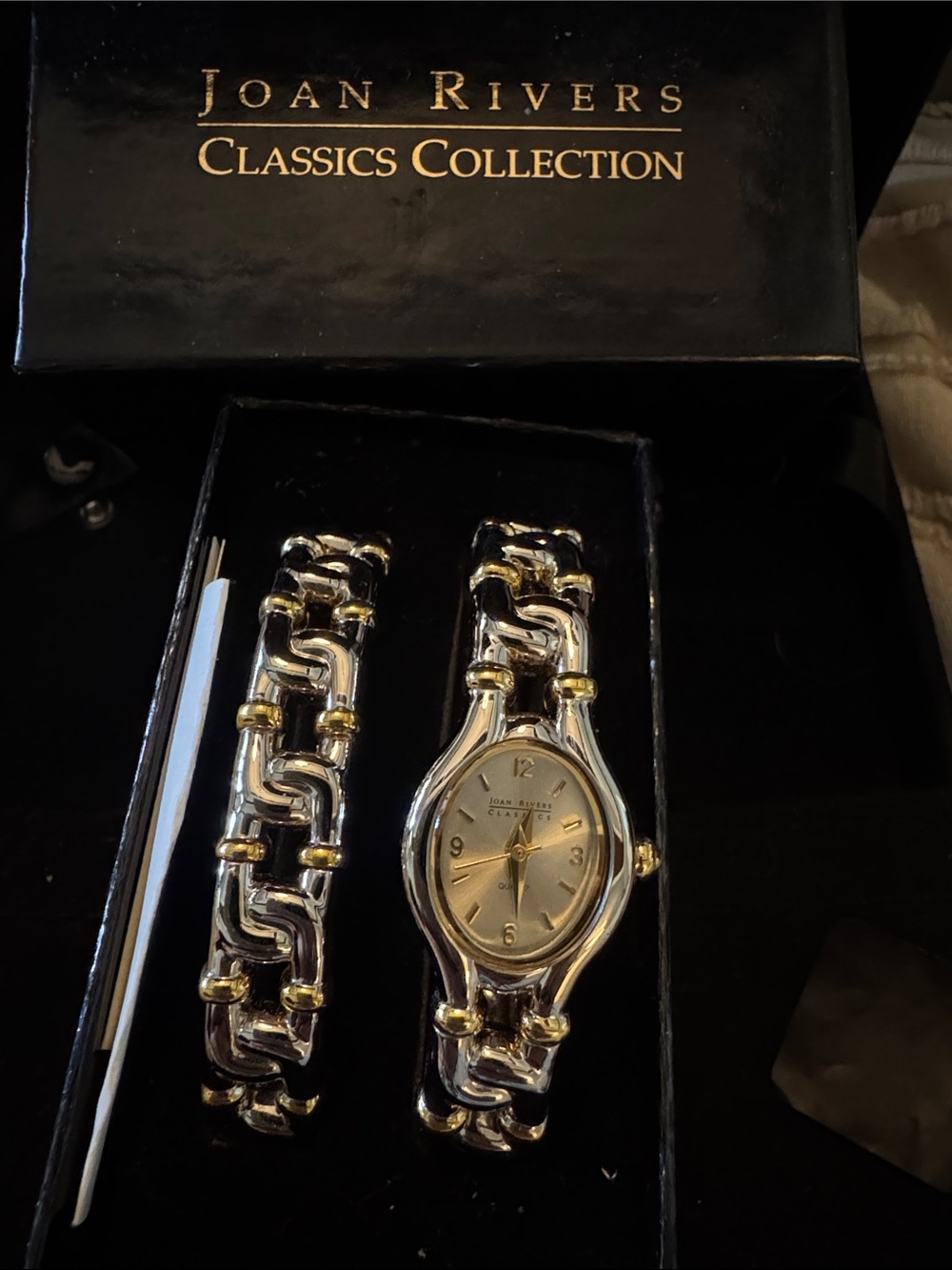 Rare Joan Rivers Two-Tone Chain Link Bracelet cuff & Watch in Gold & Silver